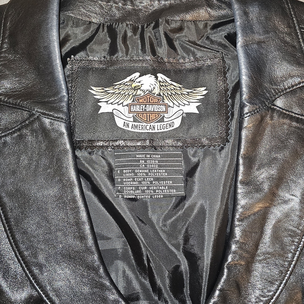 Harley-Davidson Rhinestone Logo Leather Vest Women’s Size 2W Black Biker Western - Picture 6 of 8
